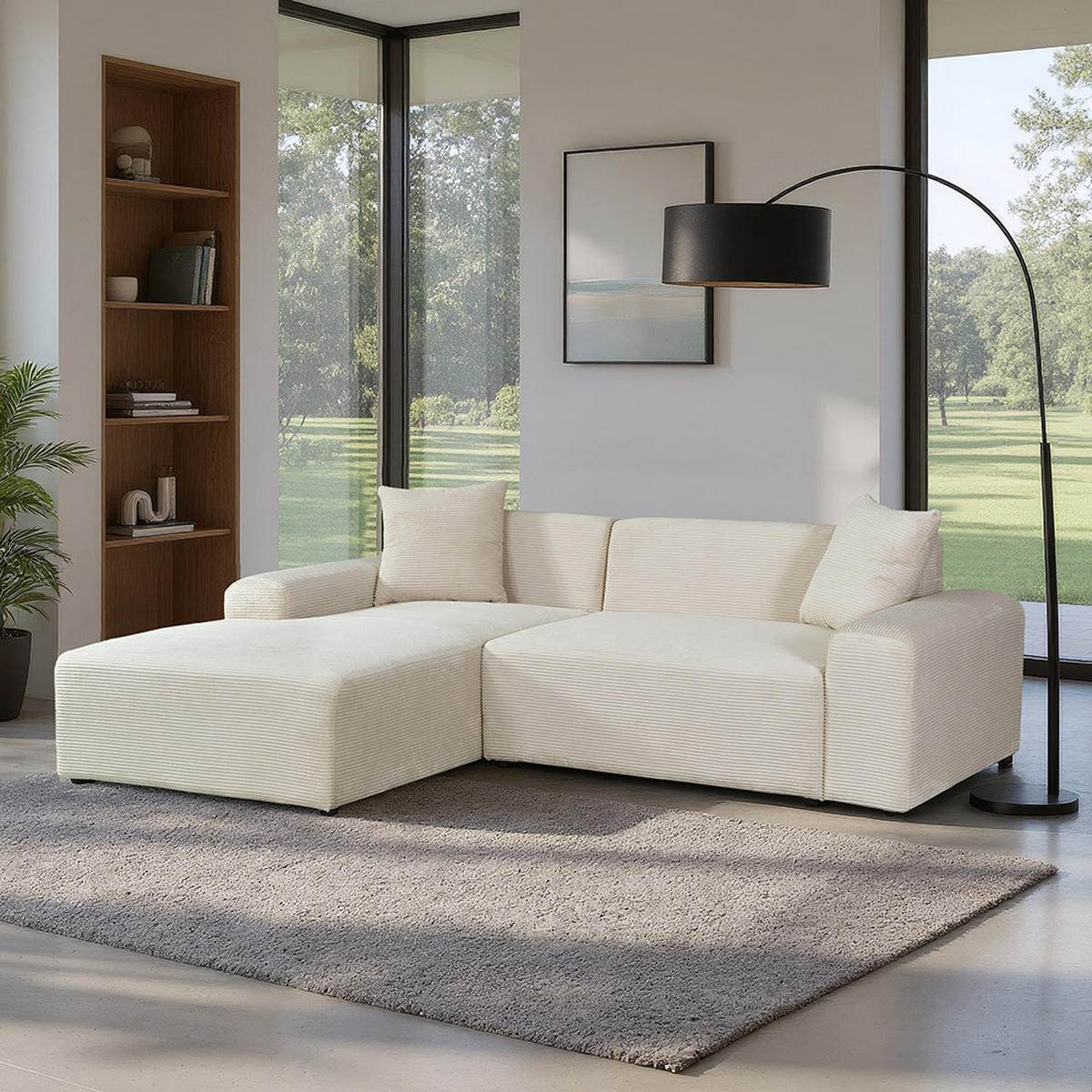 ECKSOFA AMELIO - Beige, Links - Beige, Holzwerkstoff/Textil (240/178cm) - Home Deluxe