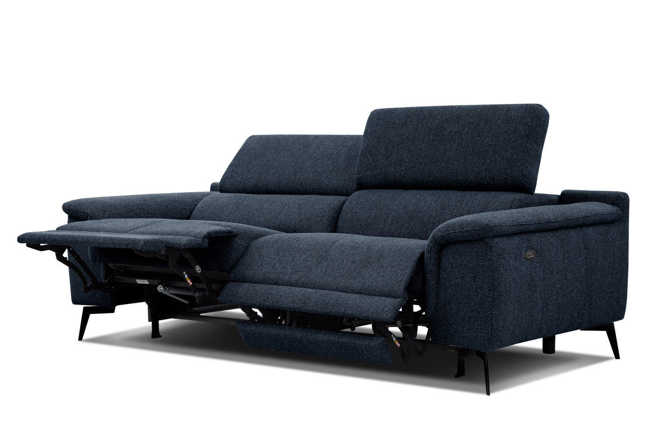 RELAXSOFA FIERO 3-Sitzer mit 2 Relaxfunktionen, dunkelblau - Schwarz/Dunkelblau, Holzwerkstoff/Textil (212/82/103cm) - Courtois Laville