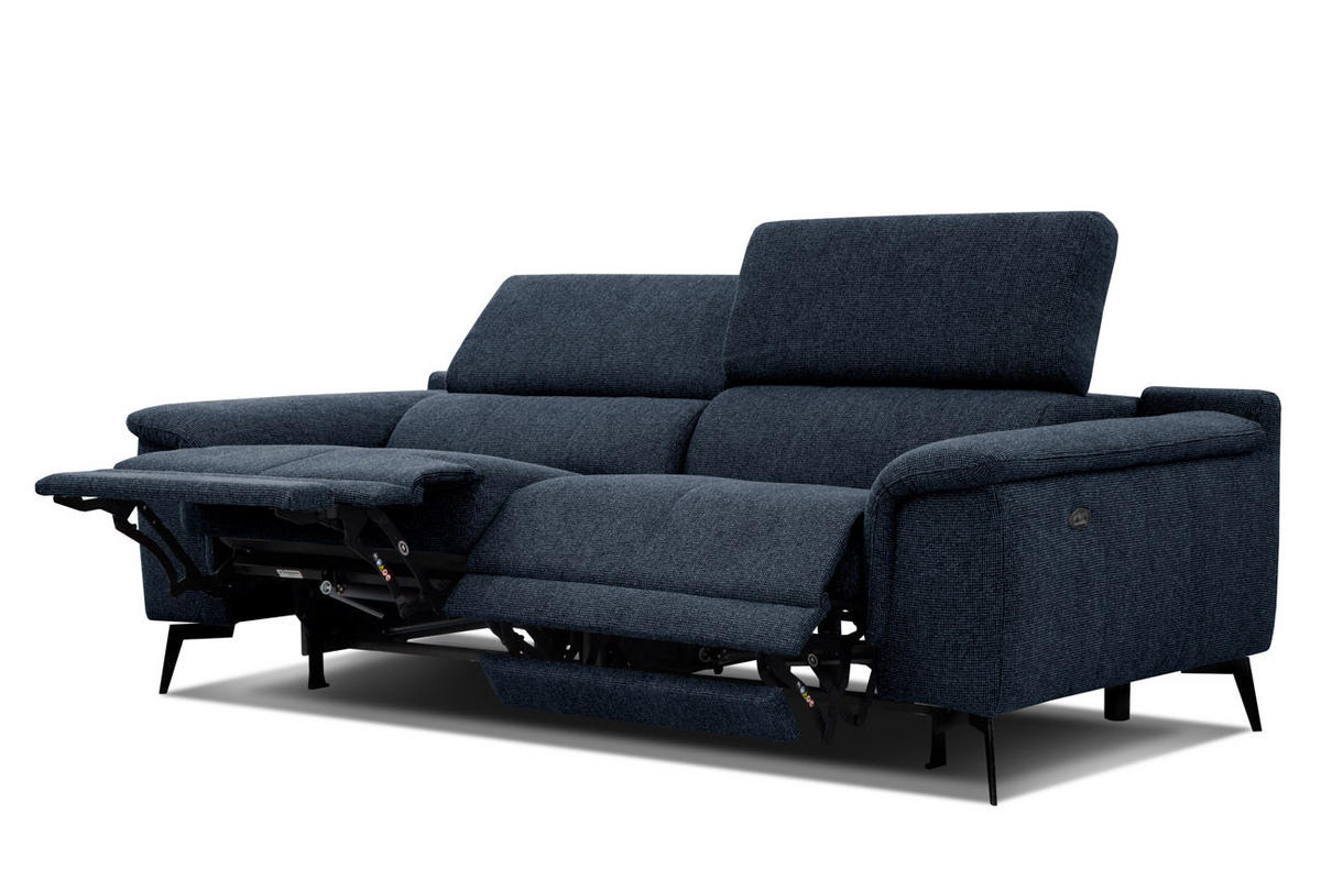 RELAXSOFA FIERO 3-Sitzer mit 2 Relaxfunktionen, dunkelblau - Schwarz/Dunkelblau, Holzwerkstoff/Textil (212/82/103cm) - Courtois Laville