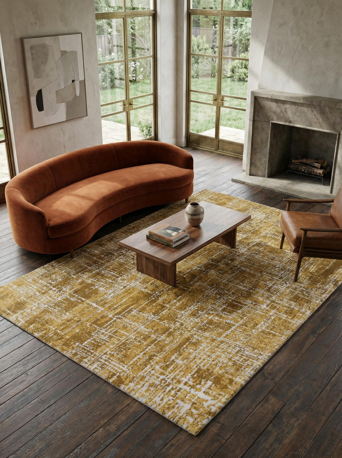 TEPPICH Polypropylen velours abstrakt TIBER-Rom, Senfgelb 120x170 cm - Gelb, Textil (120/170cm) - KADIMA DESIGN