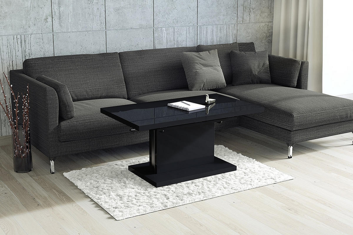 COUCHTISCH rechteckig Schwarz Hochglanz Weiß matt ausziehbar höhenverstellbar - Schwarz Hochglanz, Holzwerkstoff (80/120/56cm) - designimpex