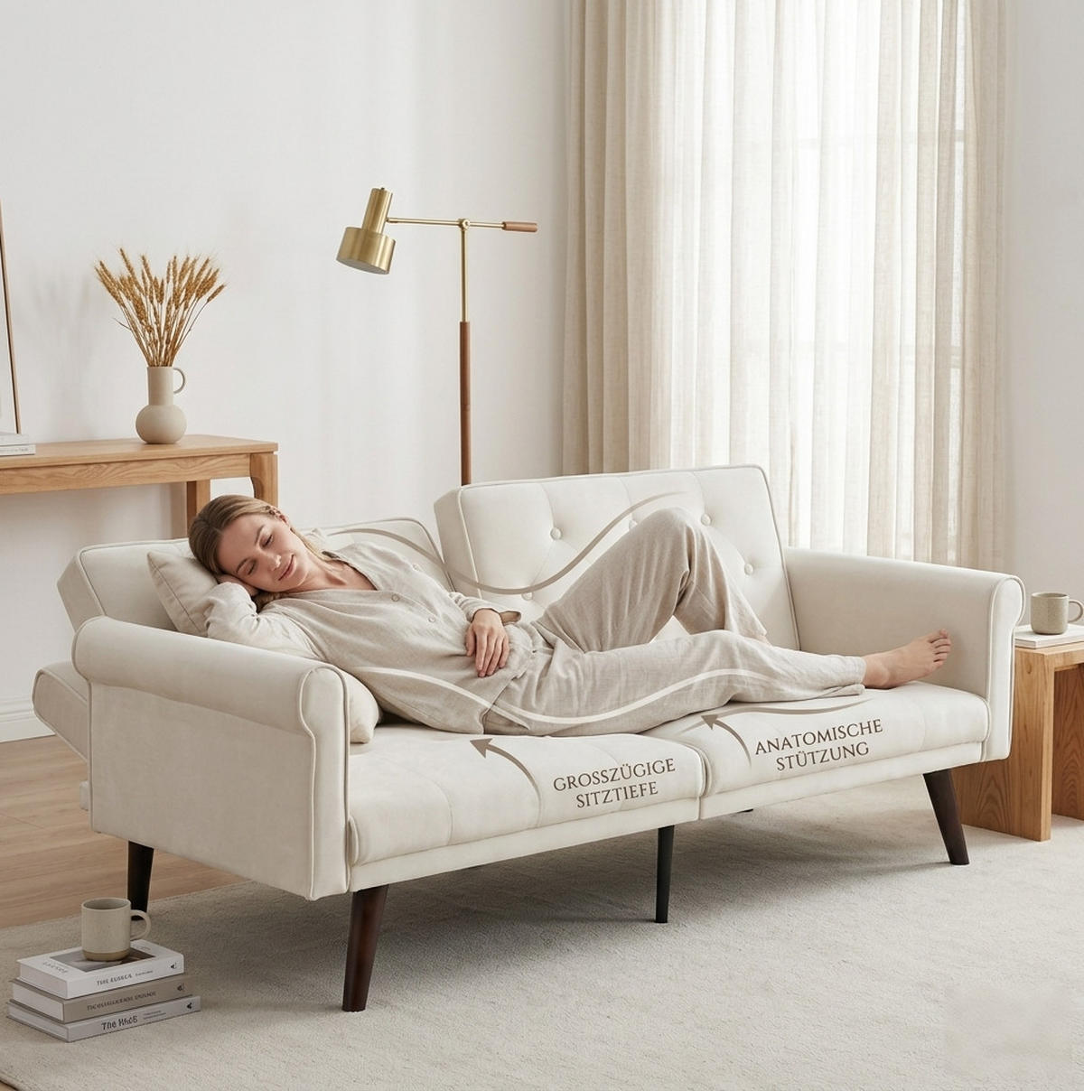 SCHLAFSOFA 2-Sitzer verstellbar 2-in-1 Beige - Beige, Holzwerkstoff (172/70/89cm) - Meubliv
