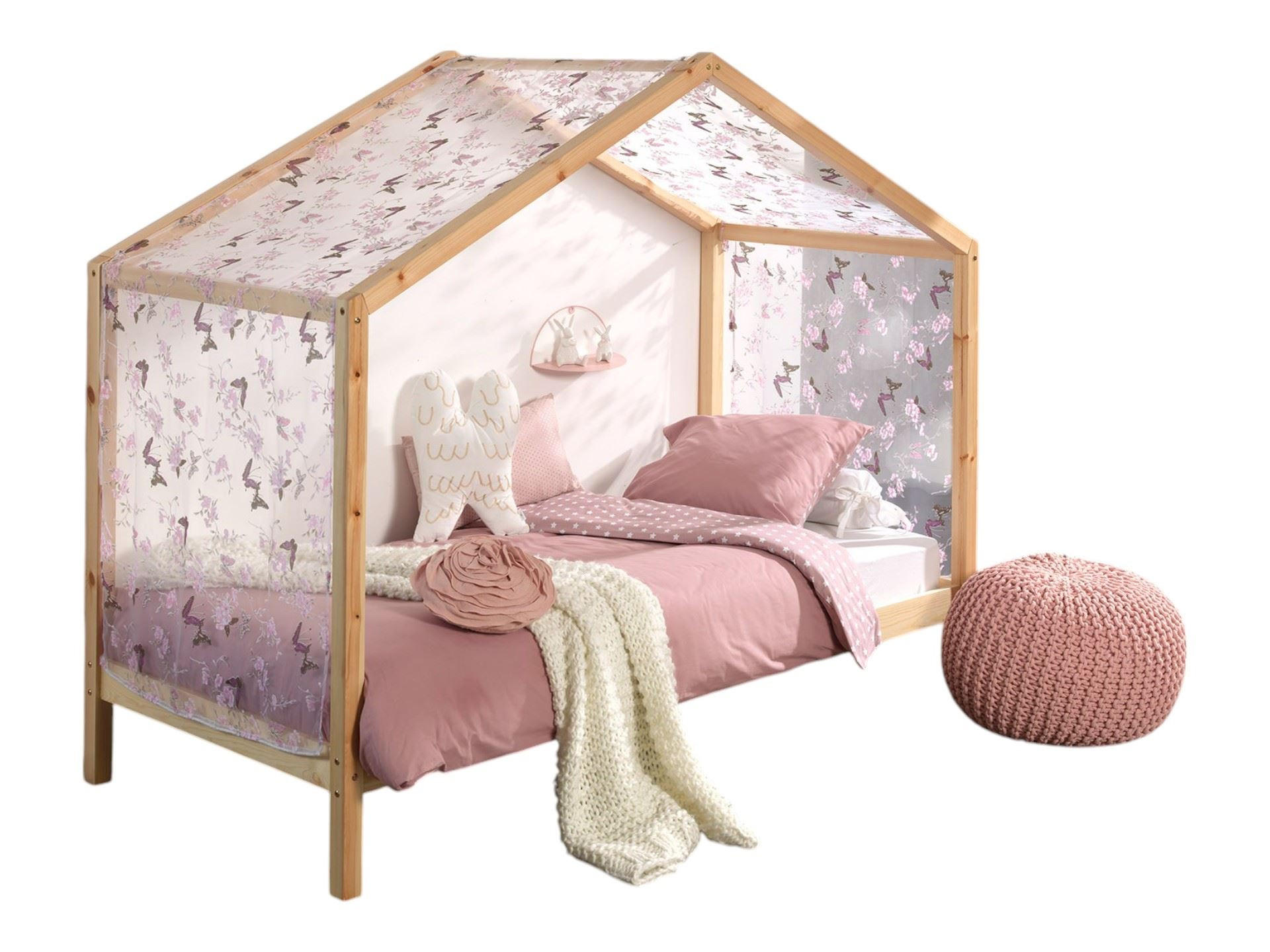 HAUSBETT mit Textilhimmel Kapua 210x170x97 aus Massivholz in Natur - Rosa, Holz (90/200cm) - 58aufmkessel