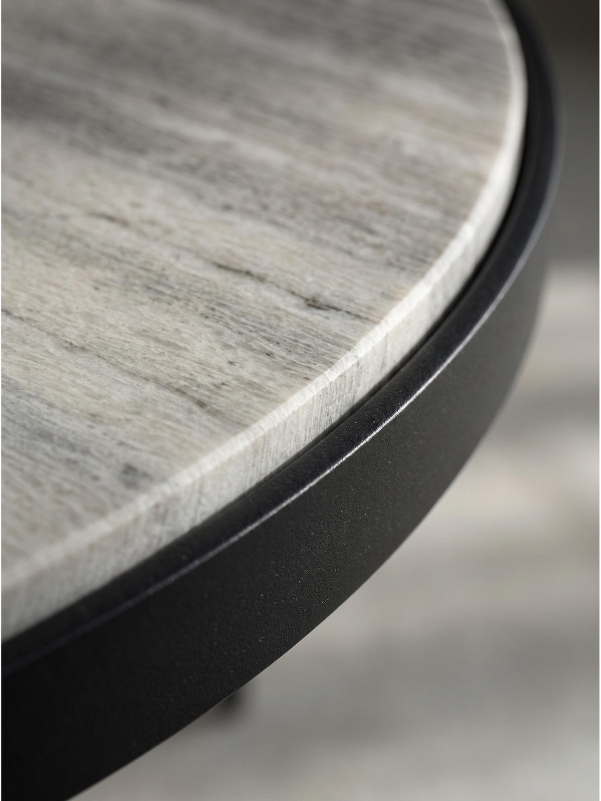 COUCHTISCH OMBRONE, Marmor, Grau-Marmoroptik, Ø 70 x 42 cm - Schwarz/Weiß, Stein/Metall (70/70/42cm) - KADIMA DESIGN