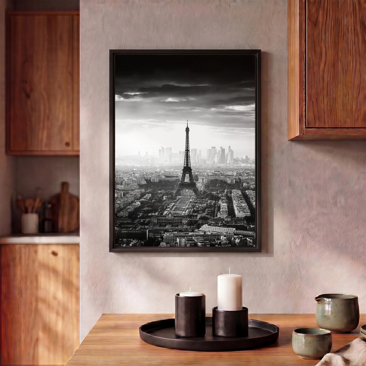 LEINWAND Bilder mit Rahmen - Paris - Skyline - Eiffelturm - Stadt - Wolken - 30x40 - Dunkelgrau, Textil (30/40cm) - MuchoWow