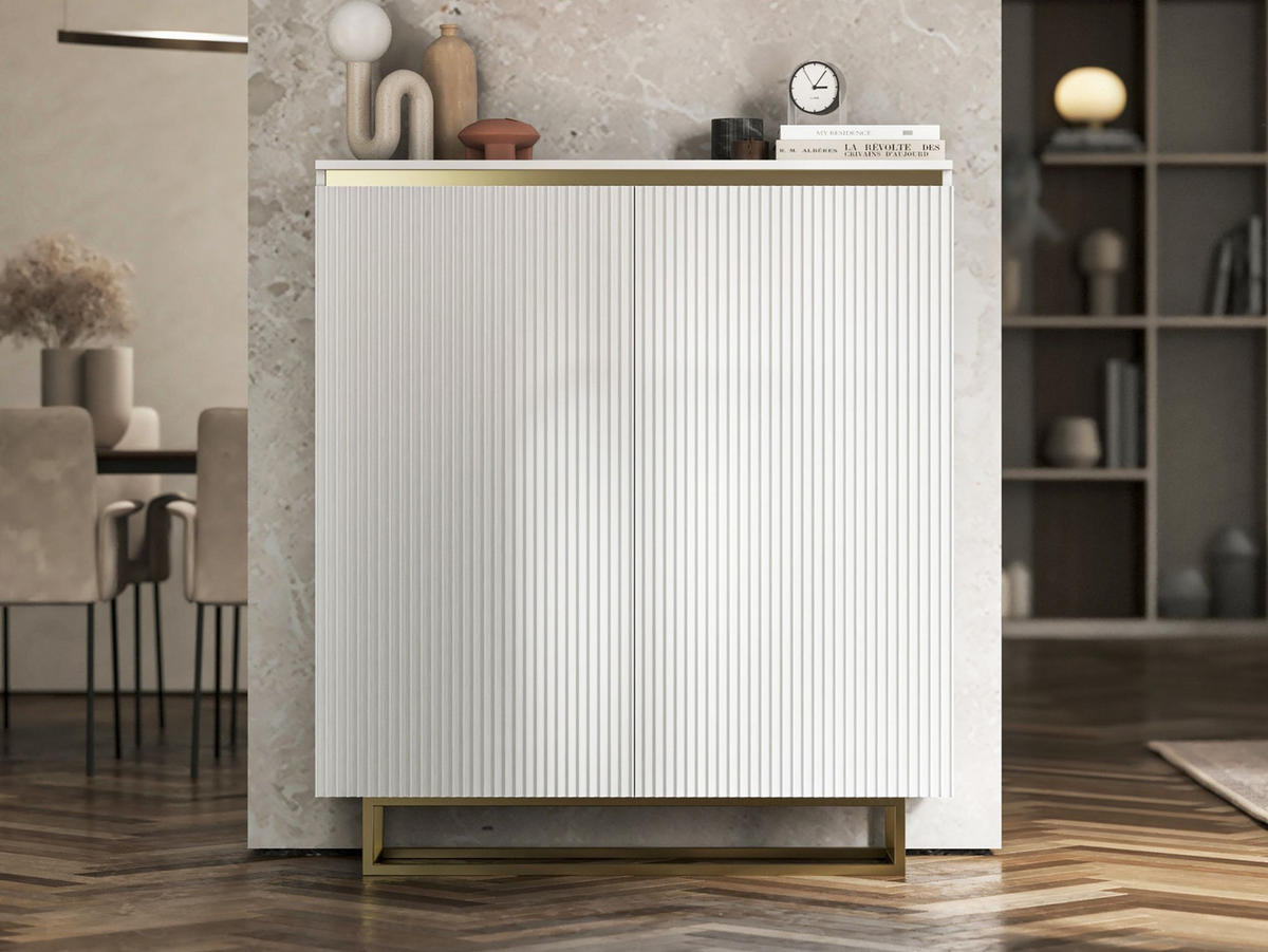 KOMMODE Selene 2D Weiß matt 111 cm mit Metallrahmen - Goldfarben/Weiß, Holzwerkstoff/Metall (111/125/35cm) - Meble Lindner