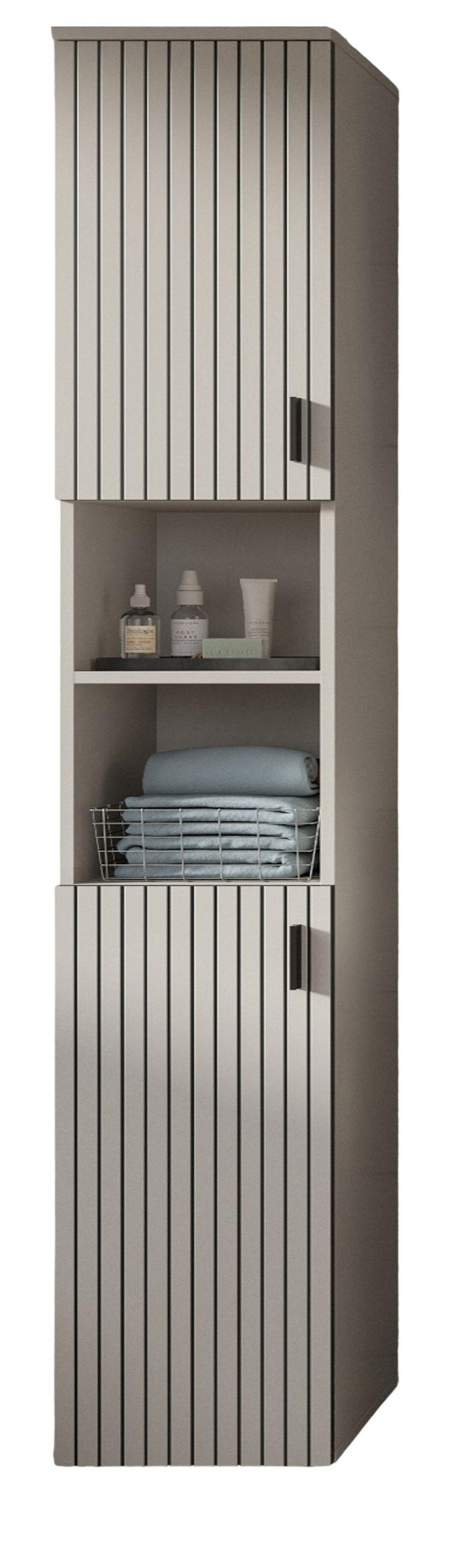HOCHSCHRANK kaschmir 30 x 192 cm, Badschrank Türanschlag wechselbar - Kaschmir/Schwarz, Holzwerkstoff/Kunststoff (30/192/30cm) - Inn.Furn