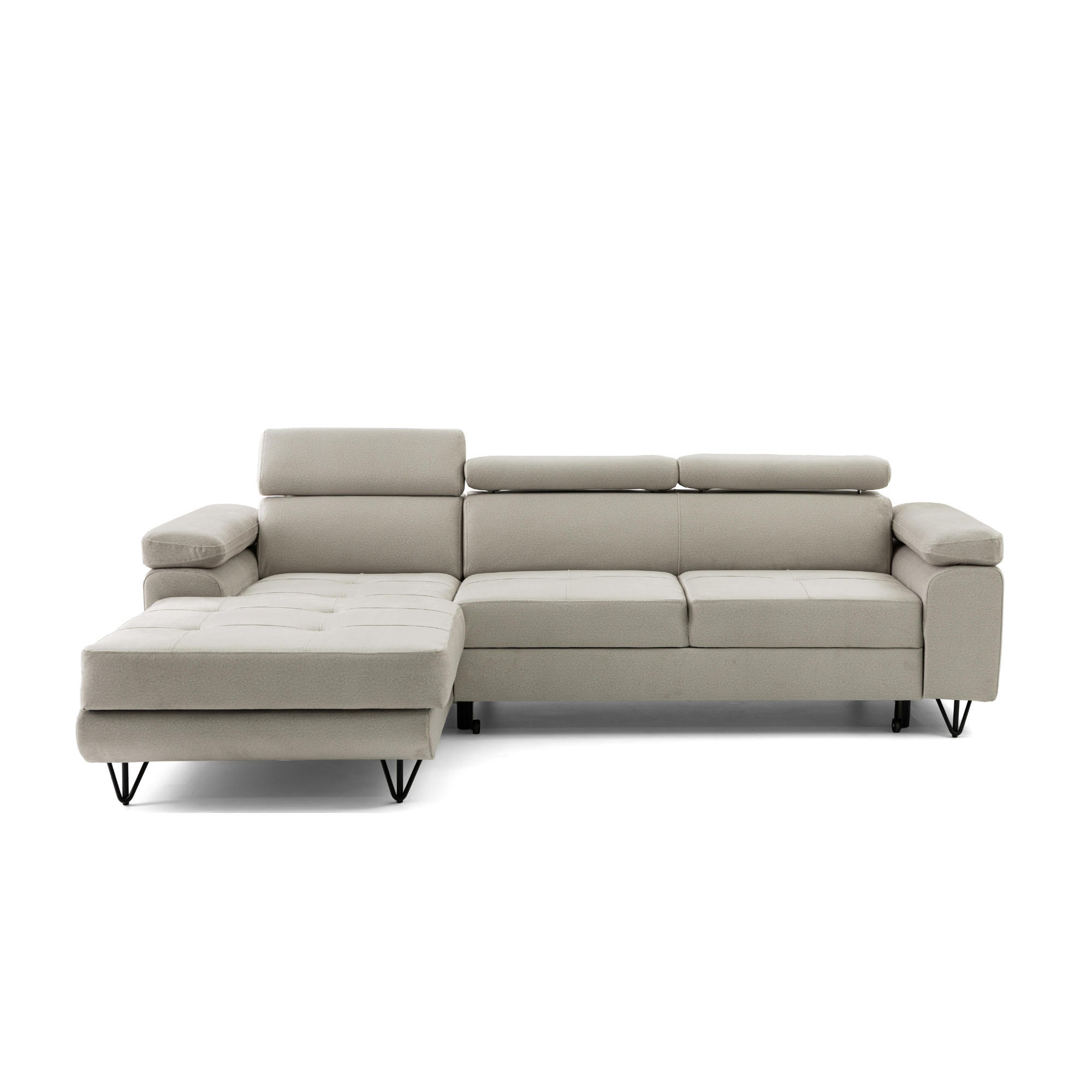 ECKSOFA NORIS L Links mit Schlaffunktion 128x203 Velours Beige - Beige/Schwarz, Holz/Textil (250/183cm) - Muffo