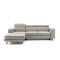 ECKSOFA NORIS L Links mit Schlaffunktion 128x203 Velours Beige - Beige/Schwarz, Holz/Textil (250/183cm) - Muffo
