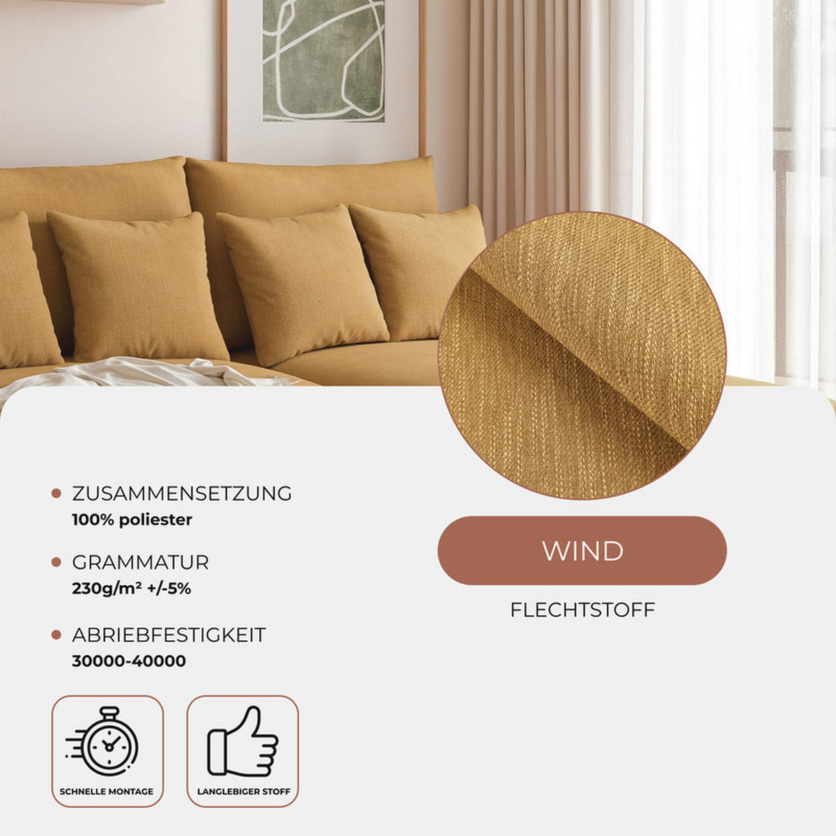 ECKSOFA ELVO mit Schlaffunktion und Bettkasten Gelb - Gelb, Holzwerkstoff/Kunststoff (208/190cm) - Idohome
