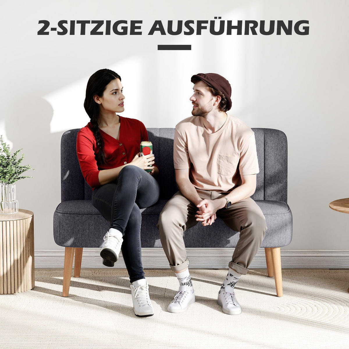2-SITZER-SOFA Textil Dunkelgrau - Dunkelgrau/Naturfarben, Holz/Textil (56.5/77/117cm) - HOMCOM