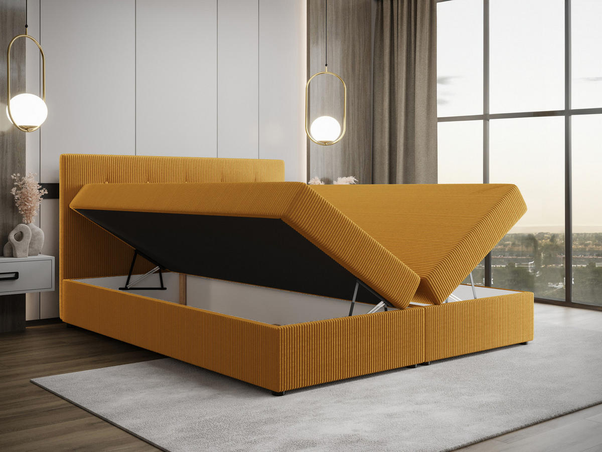 BOXBETT FADO 22 mit Matratze H3, Bonell und Topper 160x200 Zoom 9 - Gelb, Holz/Textil (160/200cm) - Bedante