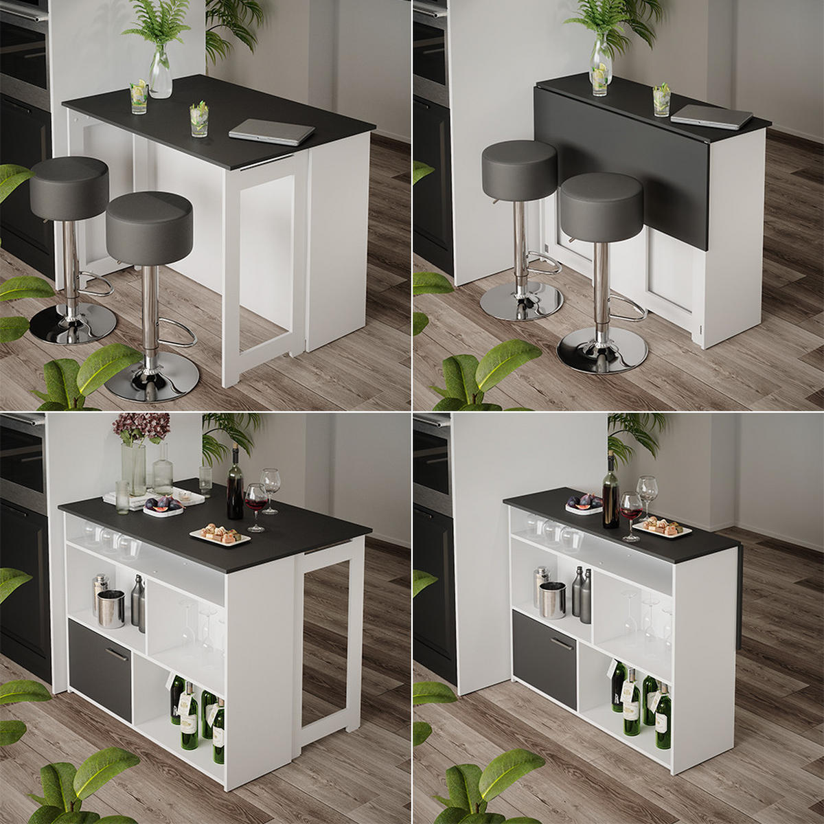 BARTISCH-SET Dominic Anthrazit/Weiß 116 x 37 cm mit 2 Barhockern - Anthrazit/Weiß, Holzwerkstoff (116/90.5/37cm) - Vicco