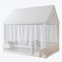 HAUSBETT 140/200 cm Weiß aus Kiefer, MDF und Sperrholz mit Vorhängeschirmen und Stauraumfach - Weiß, Holz (140/200cm) - OKMYHOME
