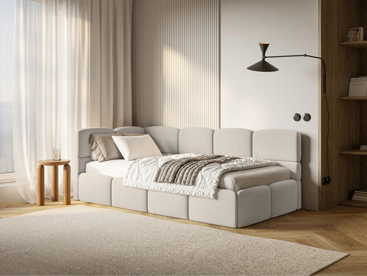 ŠTUDENTSKÁ POSTEĽ Cloudy svetlobéžová 90x200 cm, záhlavie vľavo, zamat - čierna/écru, textil/plast (90/200cm) - Selsey