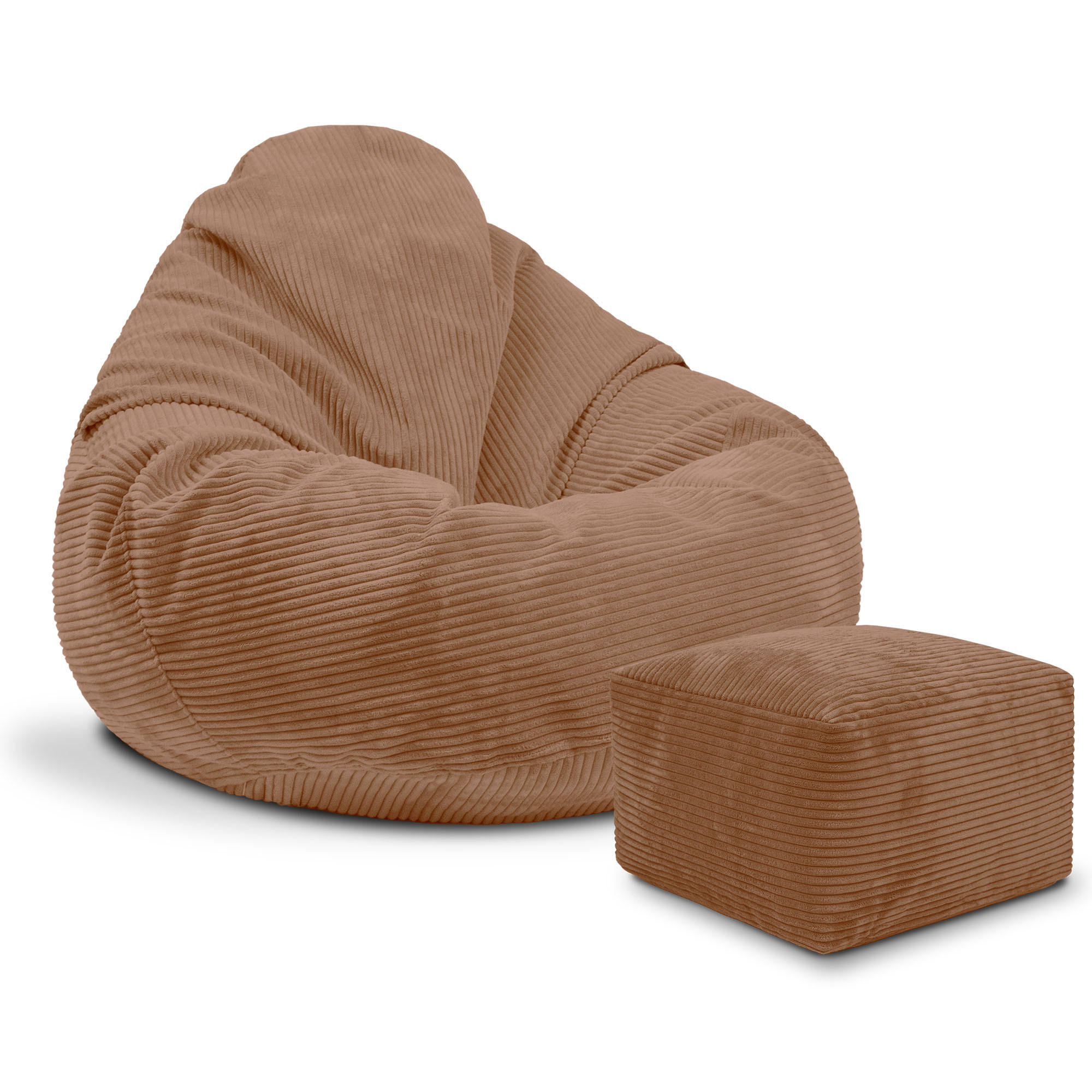 SITZSACK PARADISE MIT FUßSTÜTZE Kordsamt 2-tlg Brown Bear M - Braun, Textil (90/100/90cm) - Dreamroots