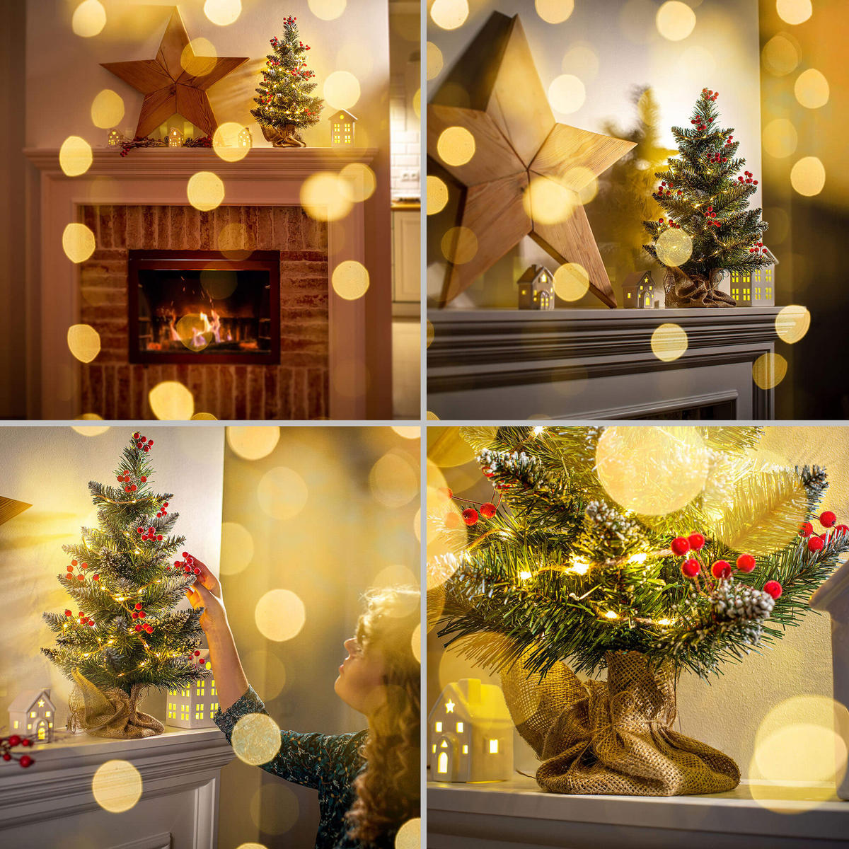 KADAX Künstlicher Weihnachtsbaum klein, 50 cm, schneebedeckte Kiefer, Jute - Grün, Kunststoff (55cm) - KADAX