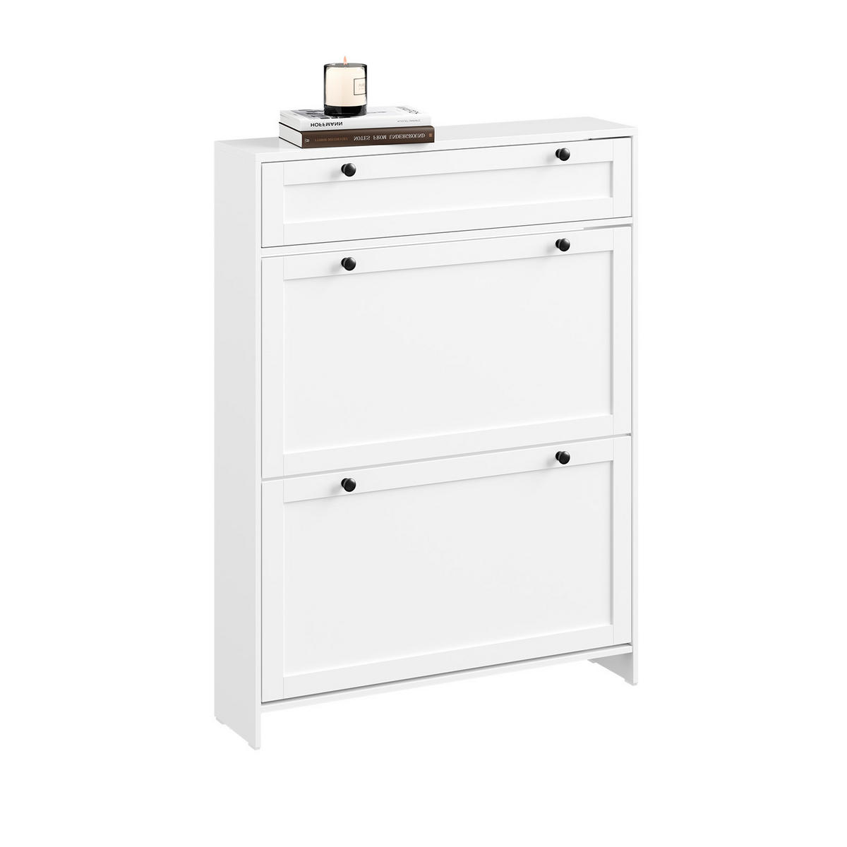 SCHUHKIPPER Schmal mit Schublade, Weiß 80x107x19 cm - Weiß, Holzwerkstoff (80/107/19cm) - SoBuy