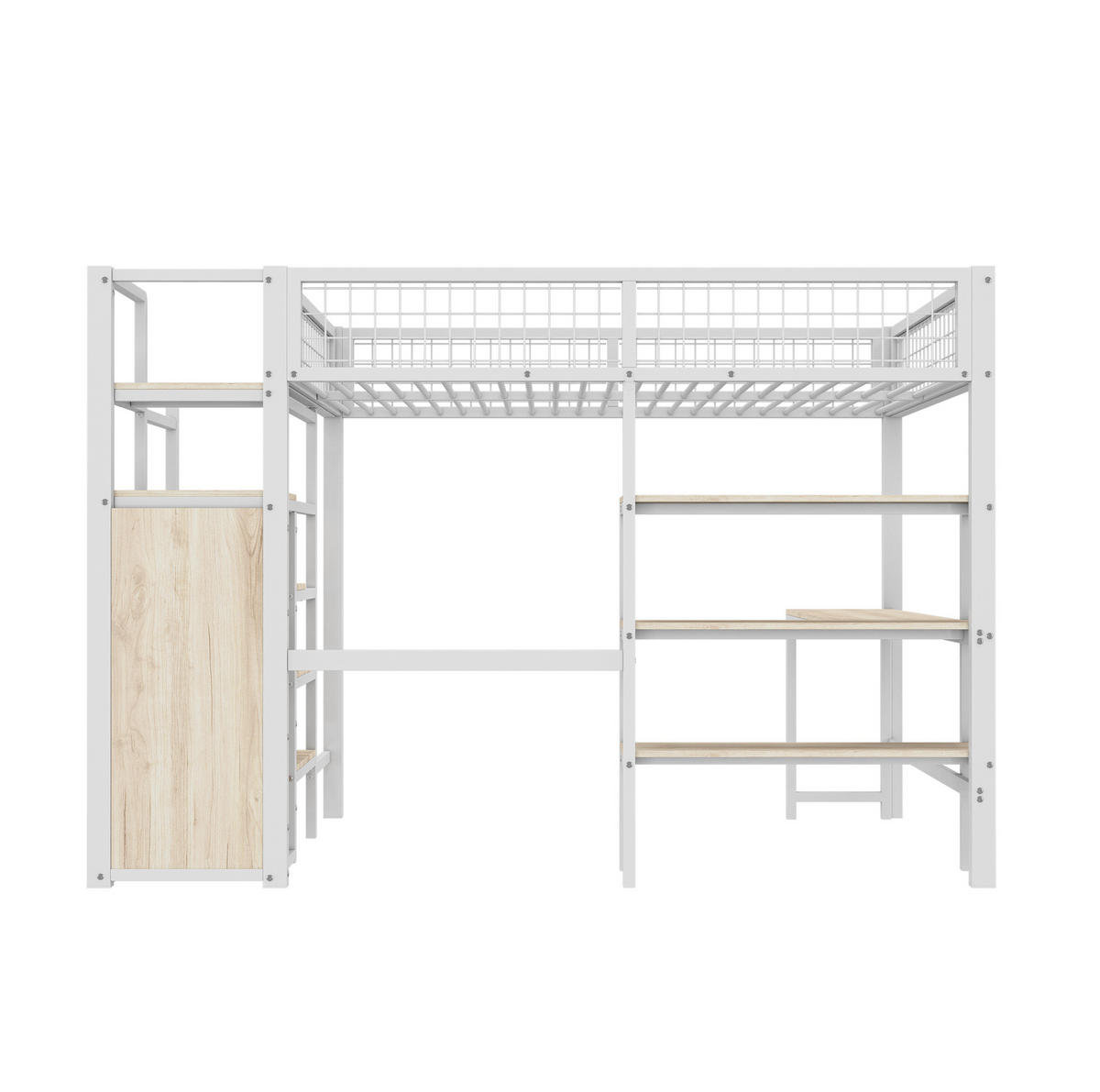 HOCHBETT 140/200 cm aus Metall und MDF mit Schreibtisch und Kleiderschrank Weiß - Weiß, Metall (140/200cm) - Modenvie
