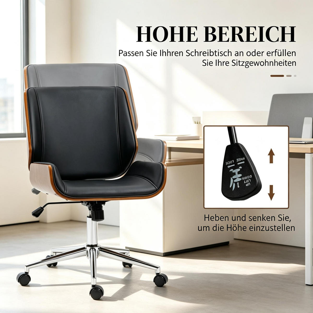 DREHSTUHL ergonomischer Bürostuhl höhenverstellbar 53x60x96 cm - Schwarz, Holzwerkstoff (53/86/60cm) - Gisaae