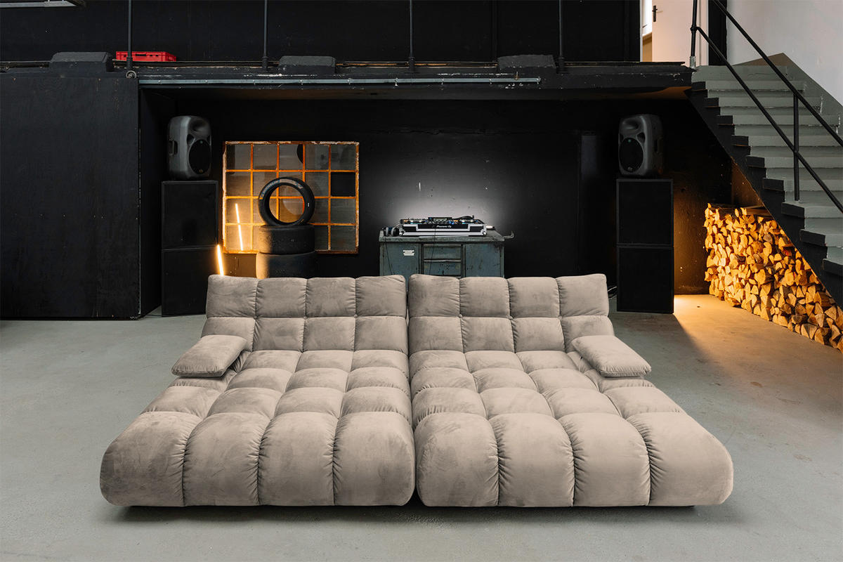 BIG SOFA VIVIEN Braun Velvet - Dunkelbraun/Schwarz, Kunststoff/Textil (296/85/178cm) - KAWOLA
