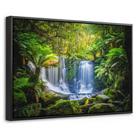LEINWAND Bilder mit Rahmen - Dschungel - Wasserfall - Australien - Pflanzen - Natur - 30x20 - Dunkelgrün, Textil (30/20cm) - MuchoWow