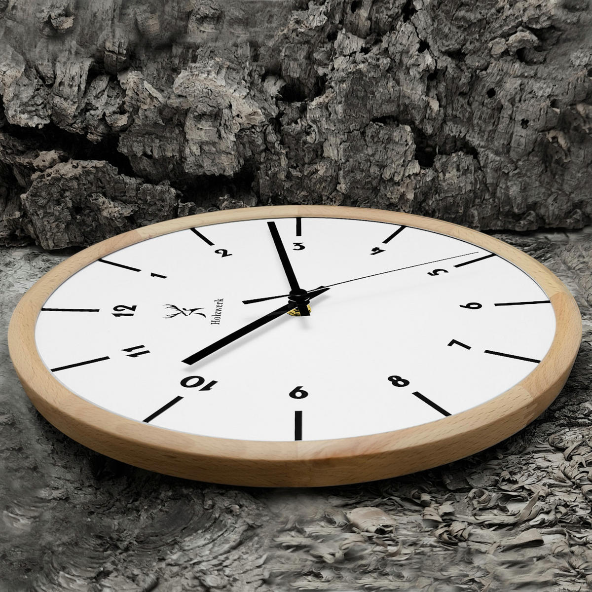 WANDUHR Holz Designer LÜNEBURG Loft Wand Uhr, beige, weiß - Beige/Schwarz, Holz/Metall (32/32/2cm) - Holzwerk