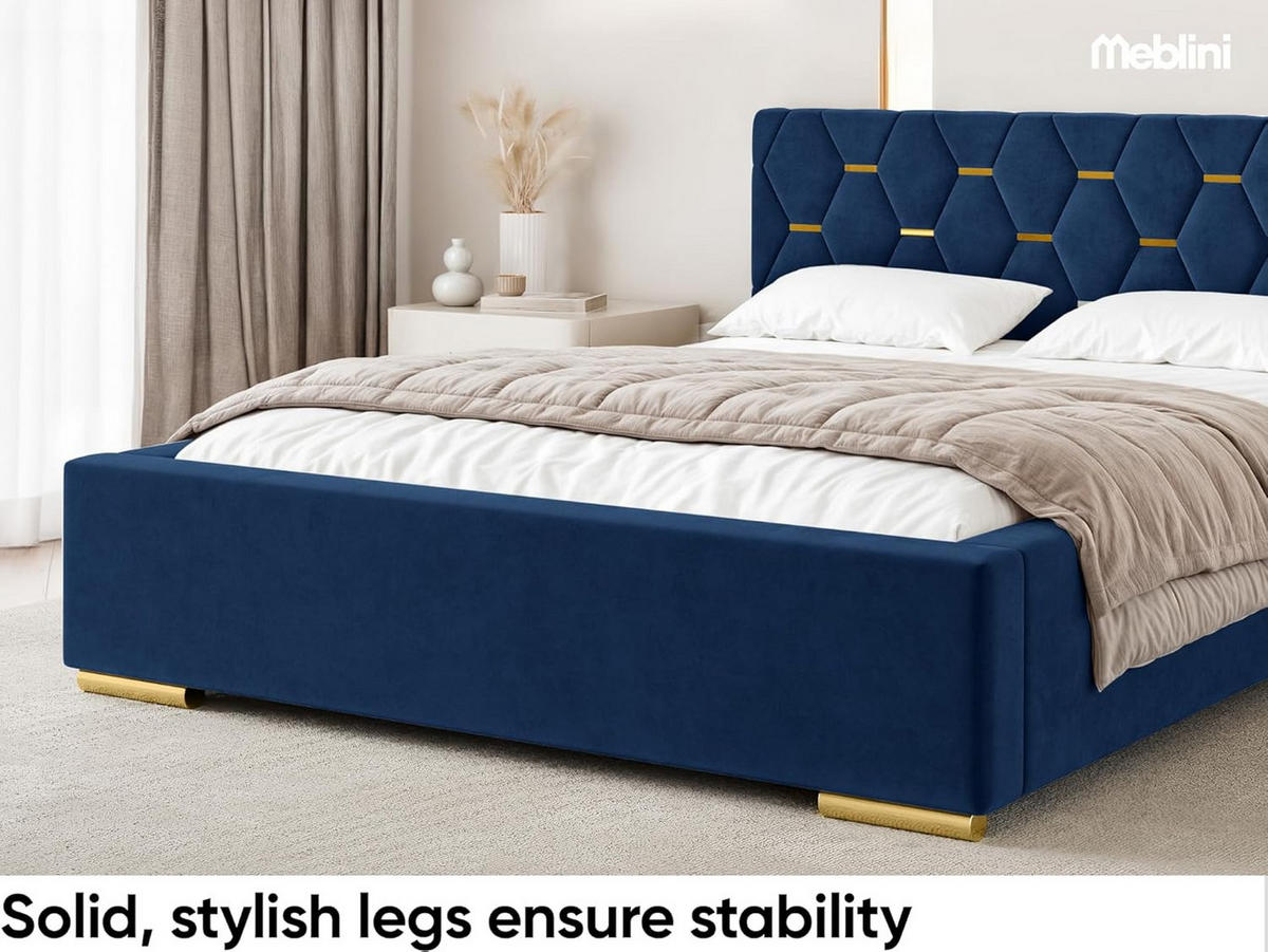 BETT VERSAL - Goldfarben/Dunkelblau, Holzwerkstoff (120/200cm) - Meblini