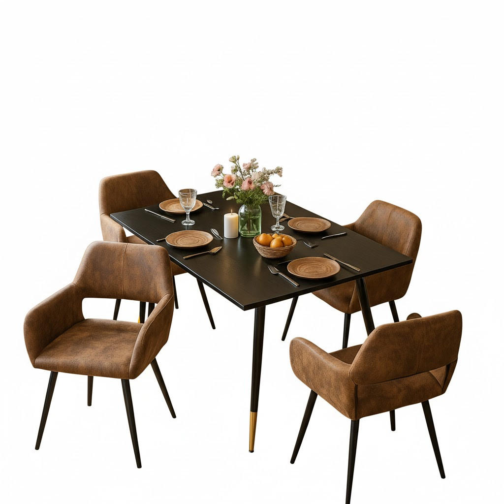 ESSGRUPPE mit ausziehbarem Tisch und 4 Stühlen in Wildlederoptik, Braun - Multicolor/Schwarz, Metall (47/81/45.5cm) - Meubles Cosy