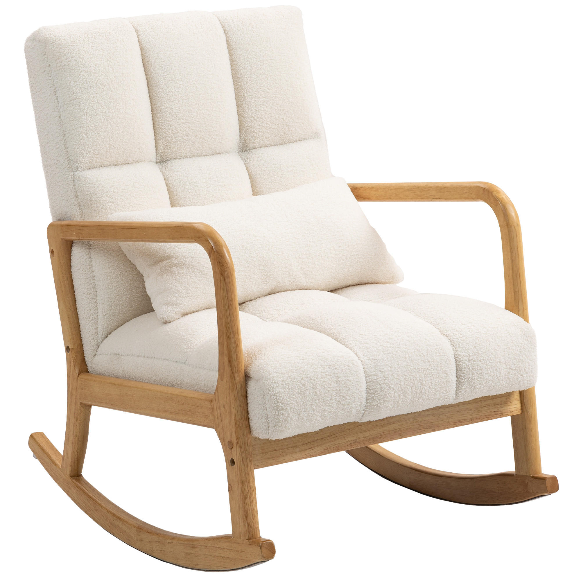 SCHAUKELSTUHL 90°–130° Lendenkissen Sherpa 64,5 x 82 x 89 cm Weiß Holzfarbe - Weiß, Textil (82/89/64.5cm) - Vallsero