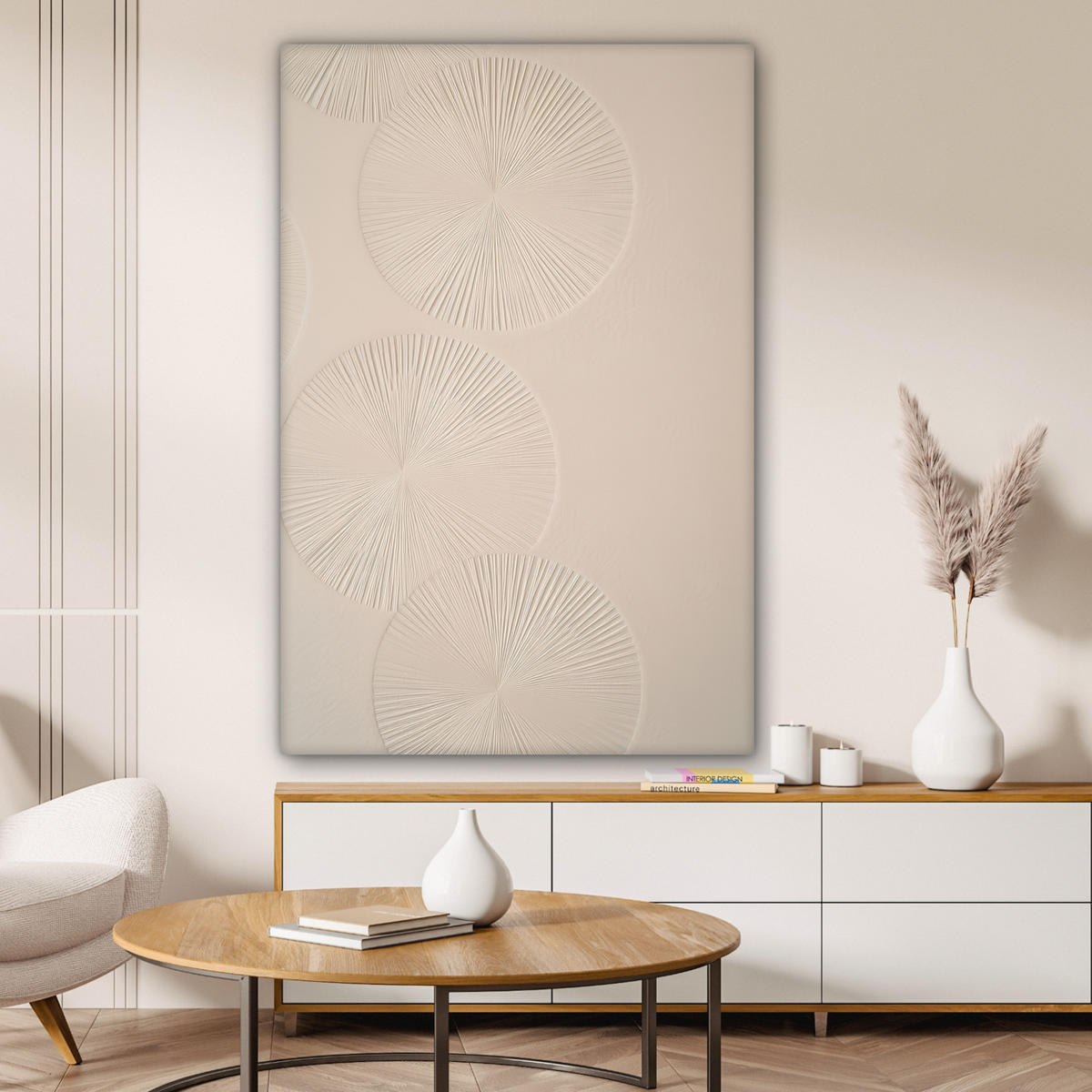 LEINWANDBILD Japandi - Beige - Modern Deko Groß 90x140 cm - Ecru, Textil (90/140cm) - MuchoWow