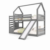 ETAGENBETT im Hausbett-Design mit Stauraumtreppe und Rutsche 90x200 cm Grau - Grau, Holz (90/200cm) - Meubliv