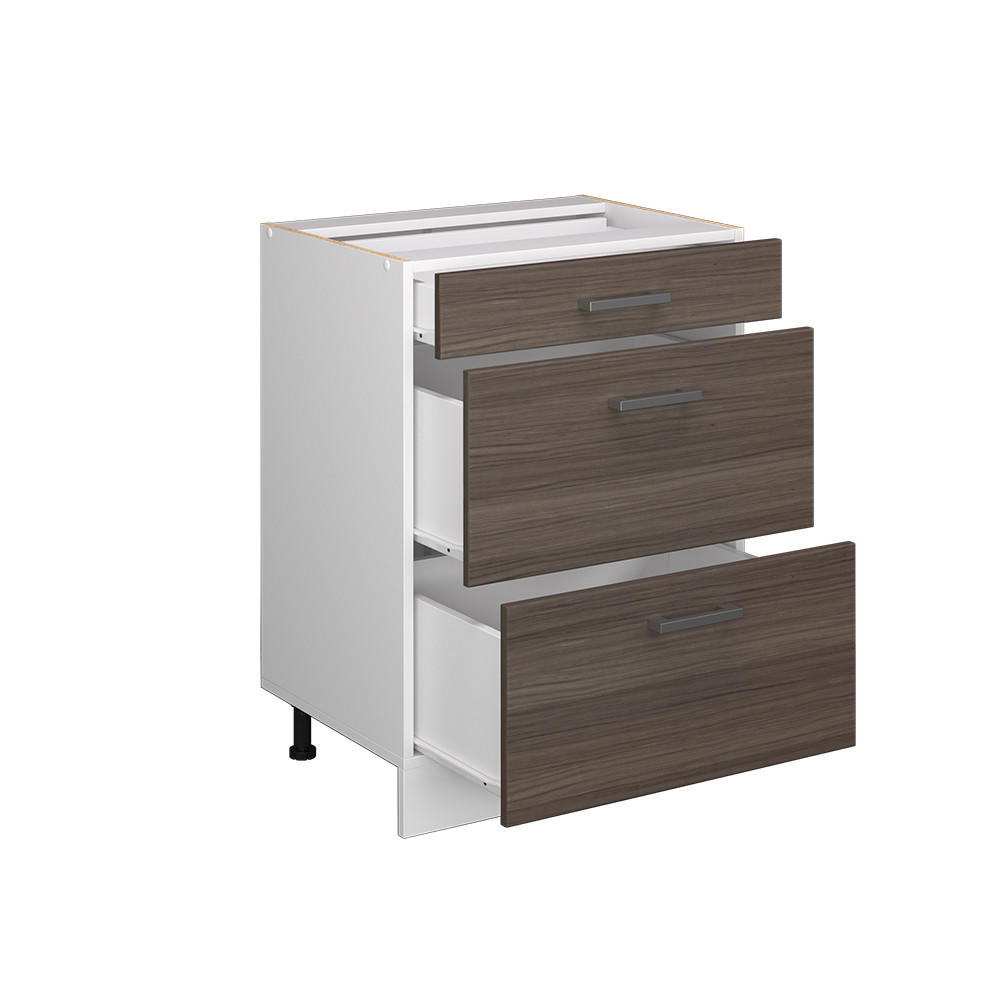 KÜCHENSCHRANK R-Line Grau 60 cm mit Schubladen, AP Marmor - Weiß/Braun, Holzwerkstoff (60/81.6/60cm) - Vicco
