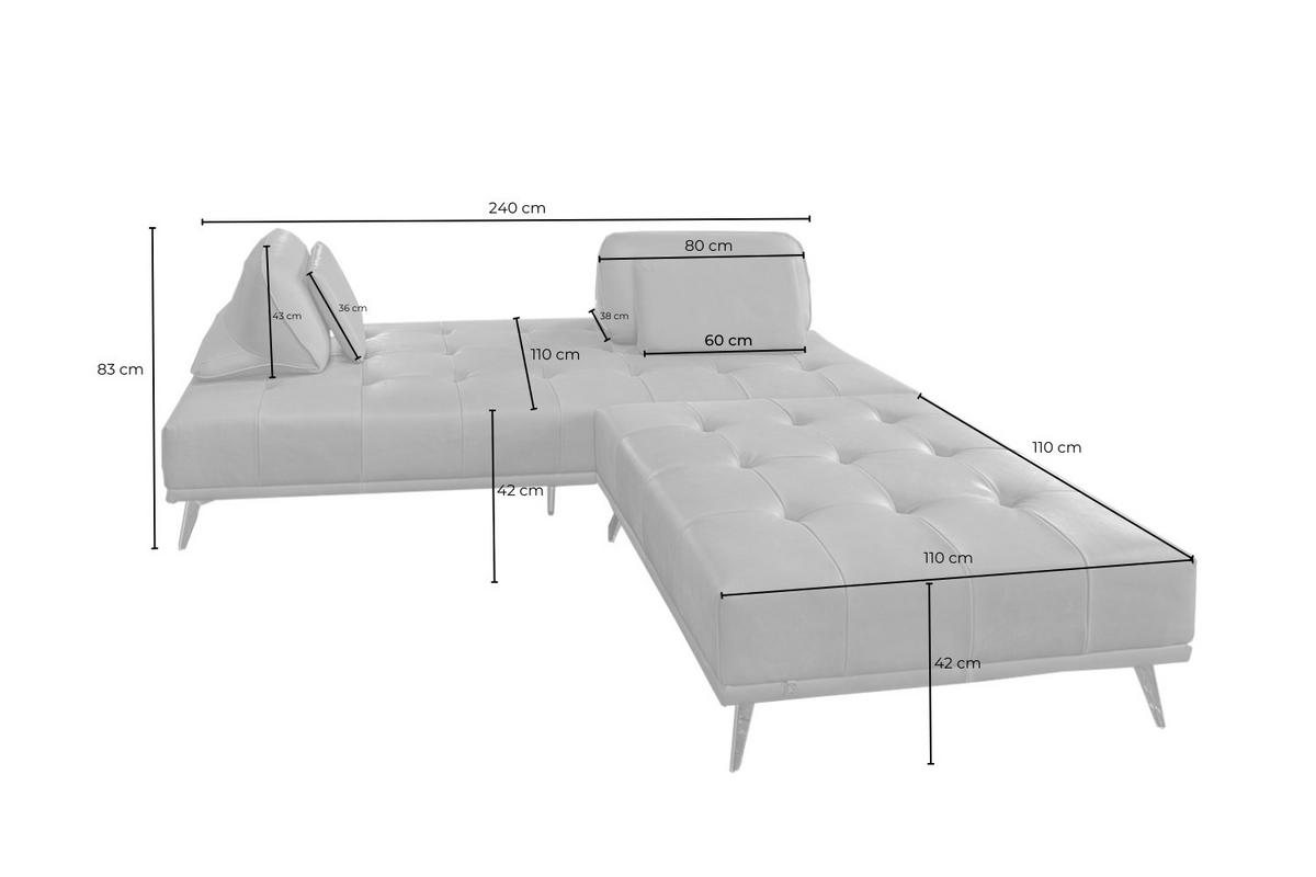 SOFA MIT HOCKER WIOLO 2ER SET Dunkelbraun Leder - Dunkelbraun/Silberfarben, Leder/Metall (240/83/110cm) - KAWOLA
