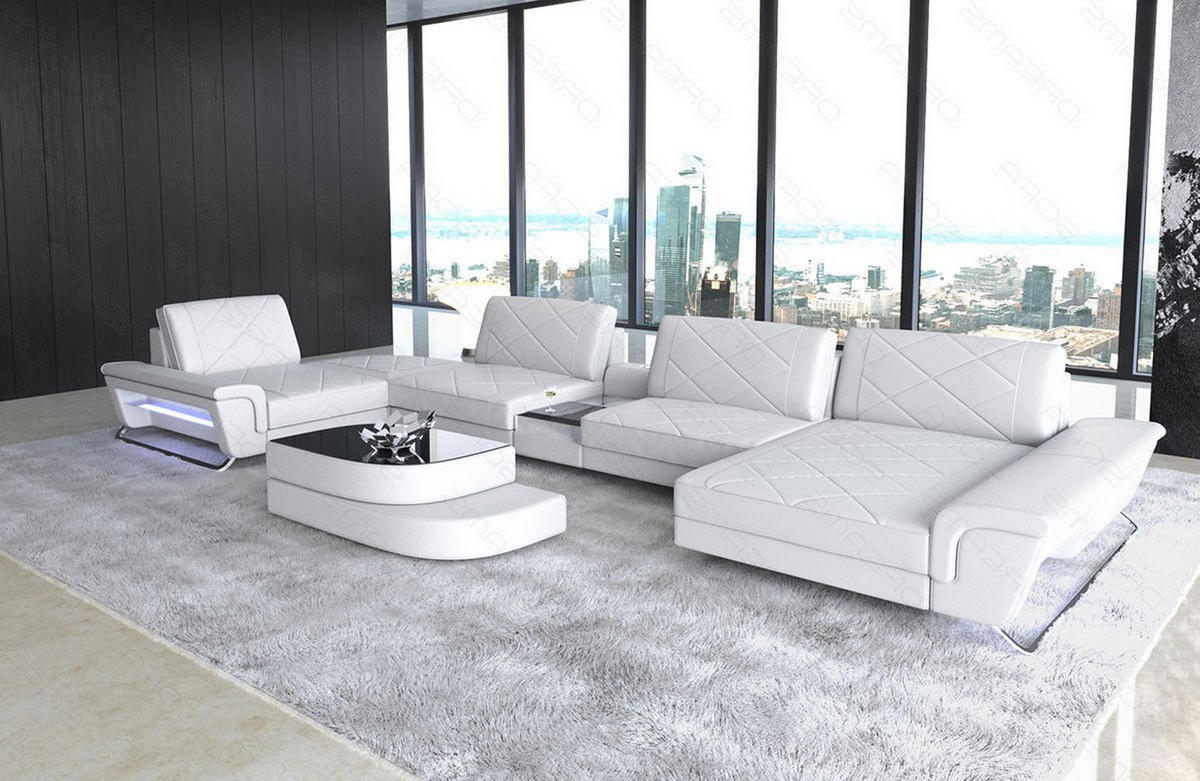 WOHNLANDSCHAFT Bari U - Weiß, Leder (456/89/243cm) - Sofa Dreams