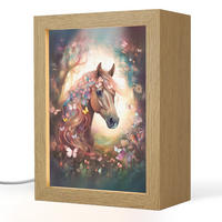 NACHTTISCHLAMPE Pferd - Natur - Blumen - Schmetterlinge - Wald 15x20 cm - Dunkelbraun, Holzwerkstoff (8/15/20cm)