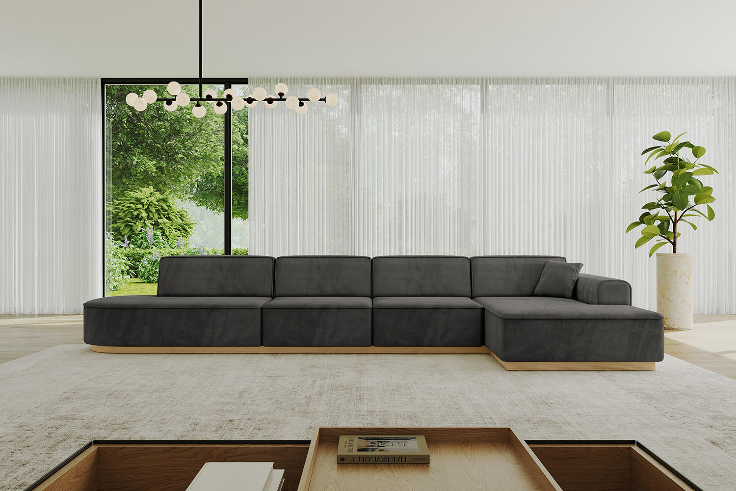 ECKSOFA Ottomane Rechts IREA-L3-v2 - 403x165x81 cm Dunkelgrau - Dunkelgrau, Holzwerkstoff/Textil (403/165cm) - ALTDECOR