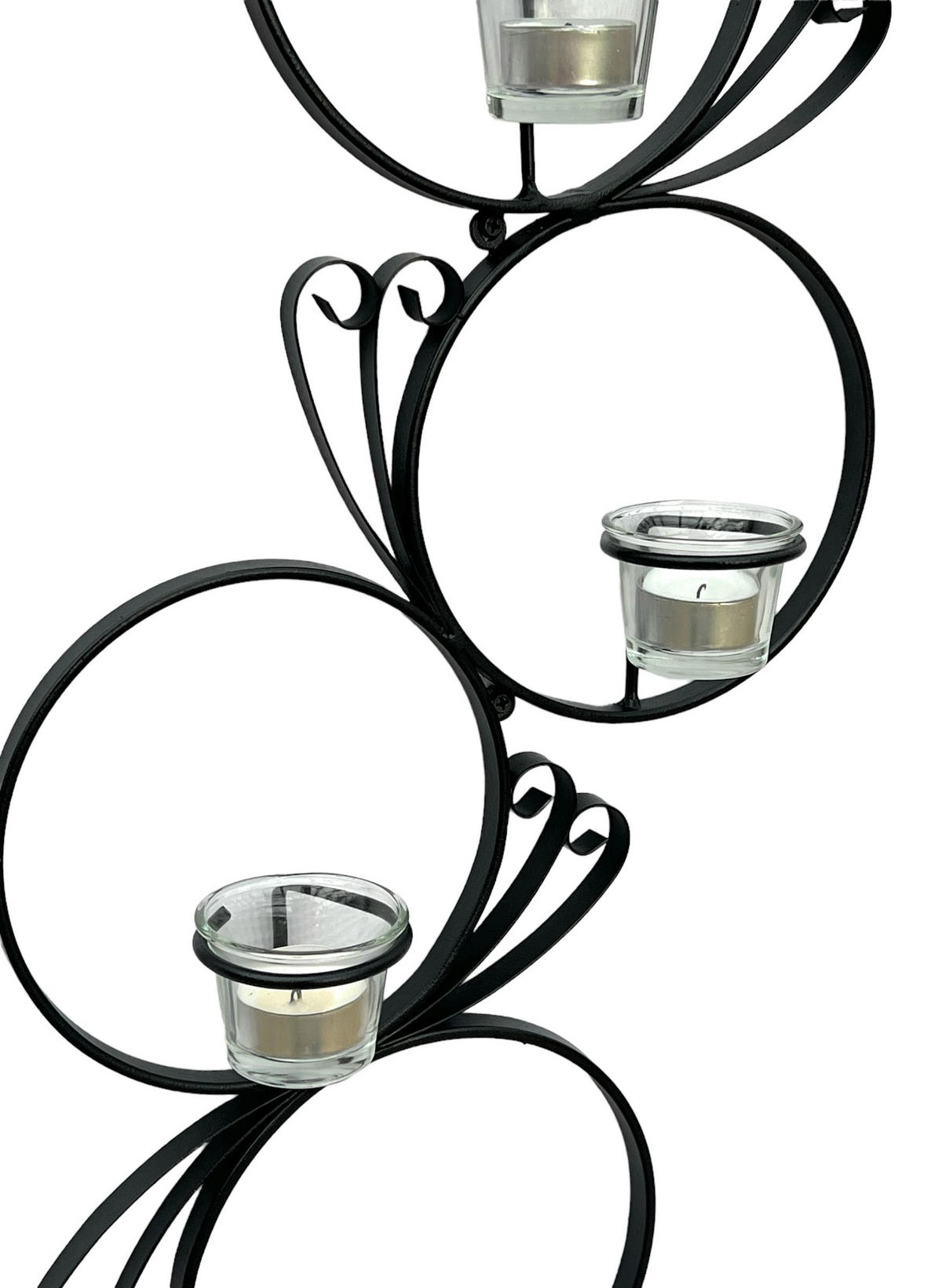 WANDTEELICHTHALTER 4-flammig rund mit Glas Metall Schwarz 60 cm - Schwarz, Metall (60cm) - DanDiBo