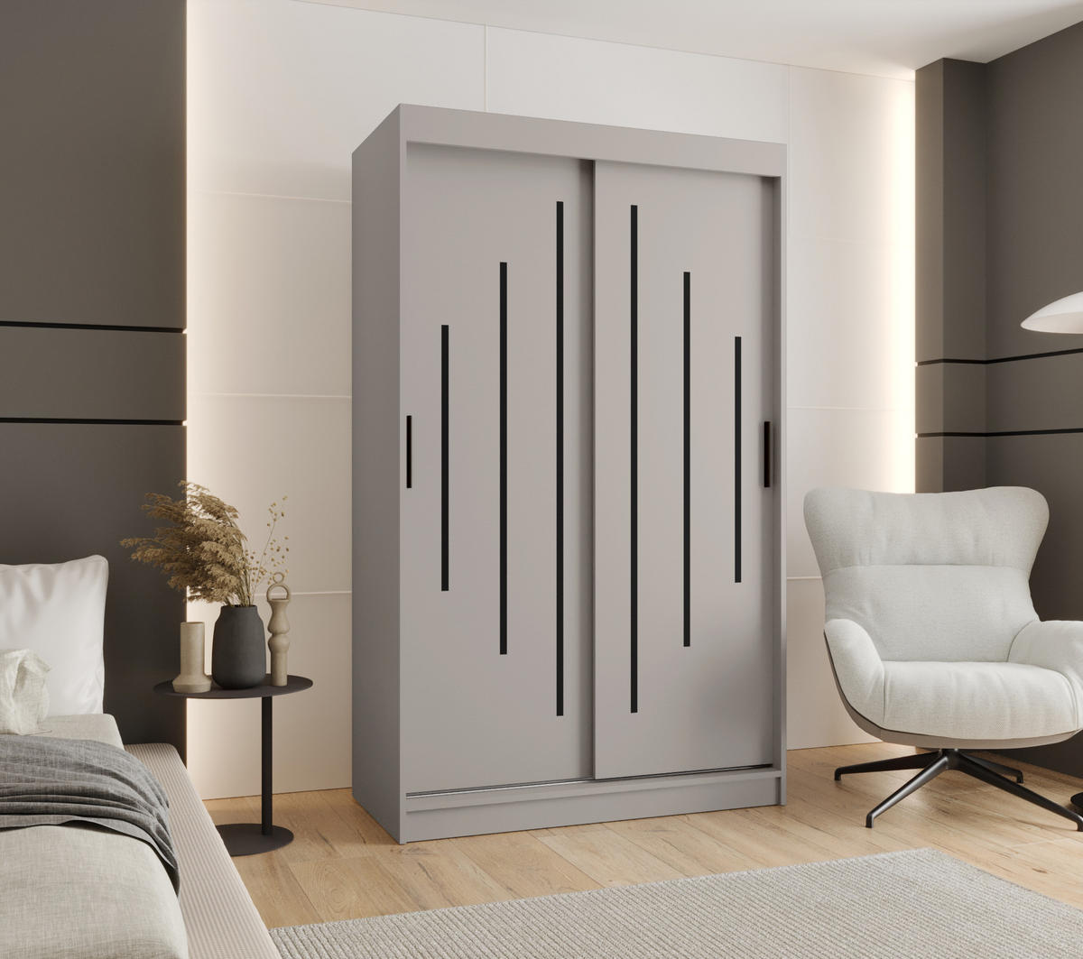 ŠATNÍ skříň s posuvnými dveřmi 200/120/62 2dveřová - černá/kašmírová, dřevo/plast (120/200/62cm)
