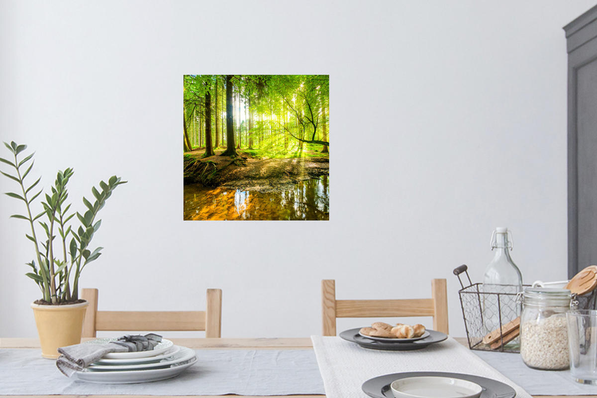 WANDTATTOO Wald - Landschaft - Wasser - Bäume - Sonne - Grün - Natur 50x50 cm - Grün, Kunststoff (50/50/0.1cm) - MuchoWow