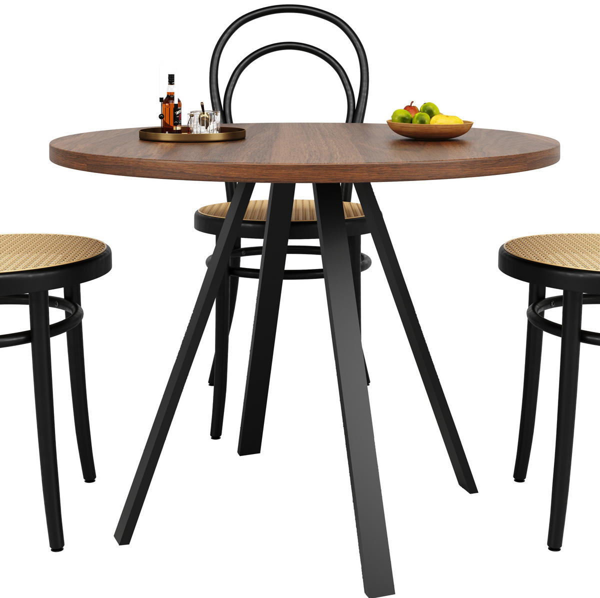 ESSTISCH Runder 80/80/75 cm walnussfarben mit Metallbeinen - Walnussfarben, Holzwerkstoff (80/80/75cm) - OKWISH