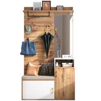 GARDEROBEN-SET 105/40/190,5 cm mit Spiegel, Schuhschrank, Sitzbank und Kleiderhaken, Weiß/Holzfarben - Weiß, Holzwerkstoff (105/190.5/40cm) - Redom