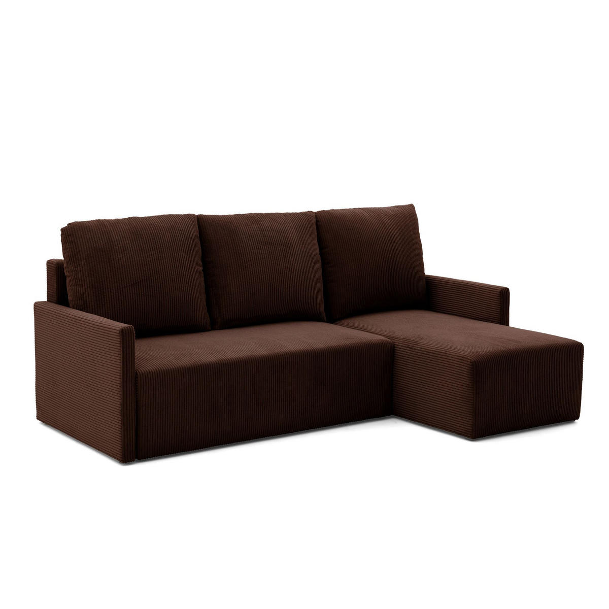 ECKSOFA GARDA L universell links/rechts montierbar mit Schlaffunktion 132x198 cm Cord Dunkelbraun - Dunkelbraun/Schwarz, Holz/Kunststoff (209/145cm) - NACANAPA