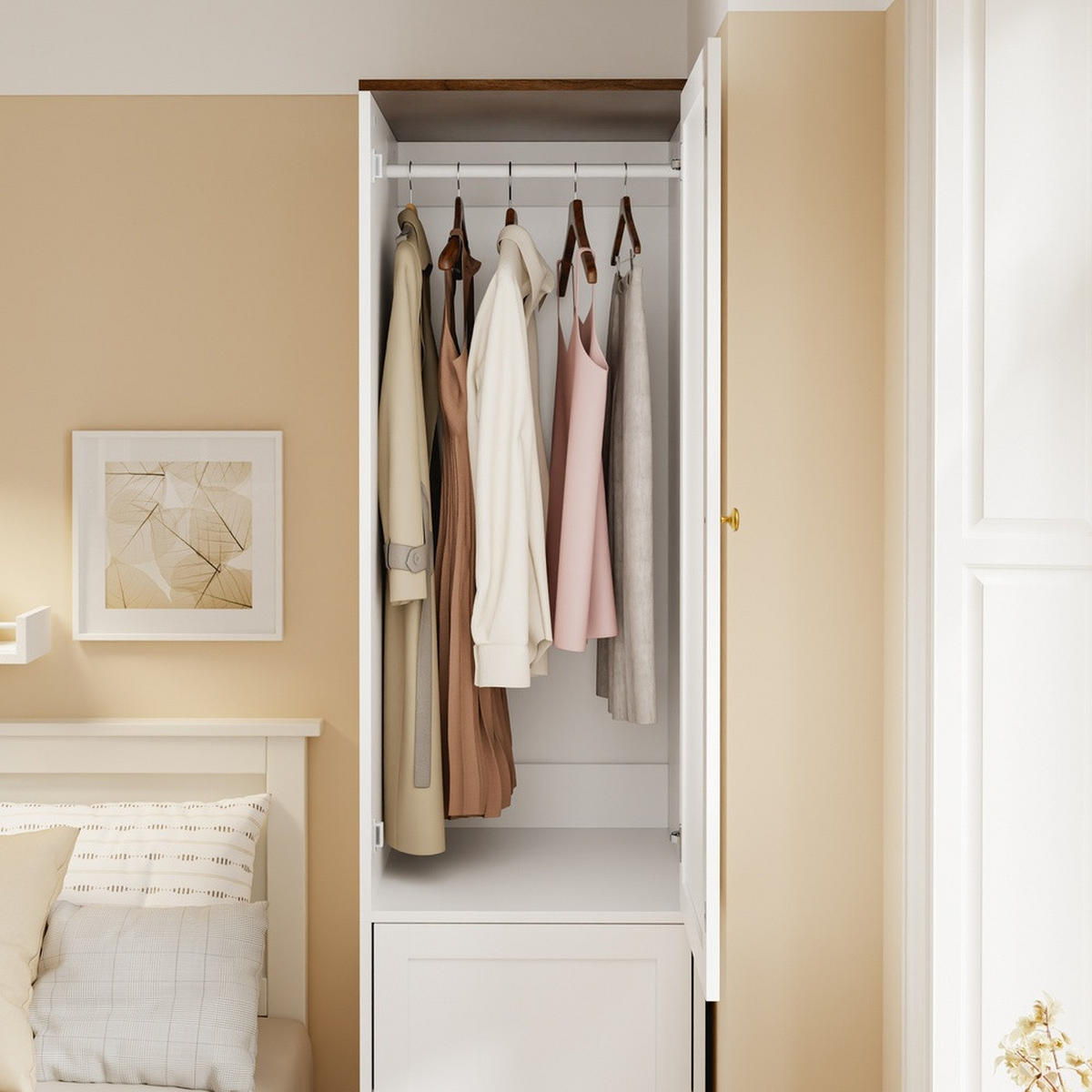 KLEIDERSCHRANK mit Kleiderstange und 2 Türen Weiß 45x55x187cm - Ahornfarben, Fell (45/187/55cm) - SoBuy