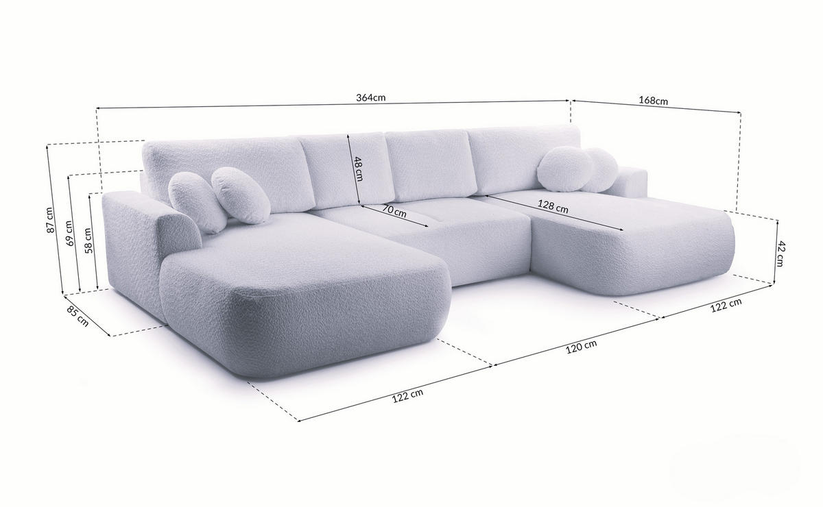 WOHNLANDSCHAFT FILO Grün Boucle-Stoff mit Schlaffunktion - Grün, Holz (364/87/168cm) - MASSENO