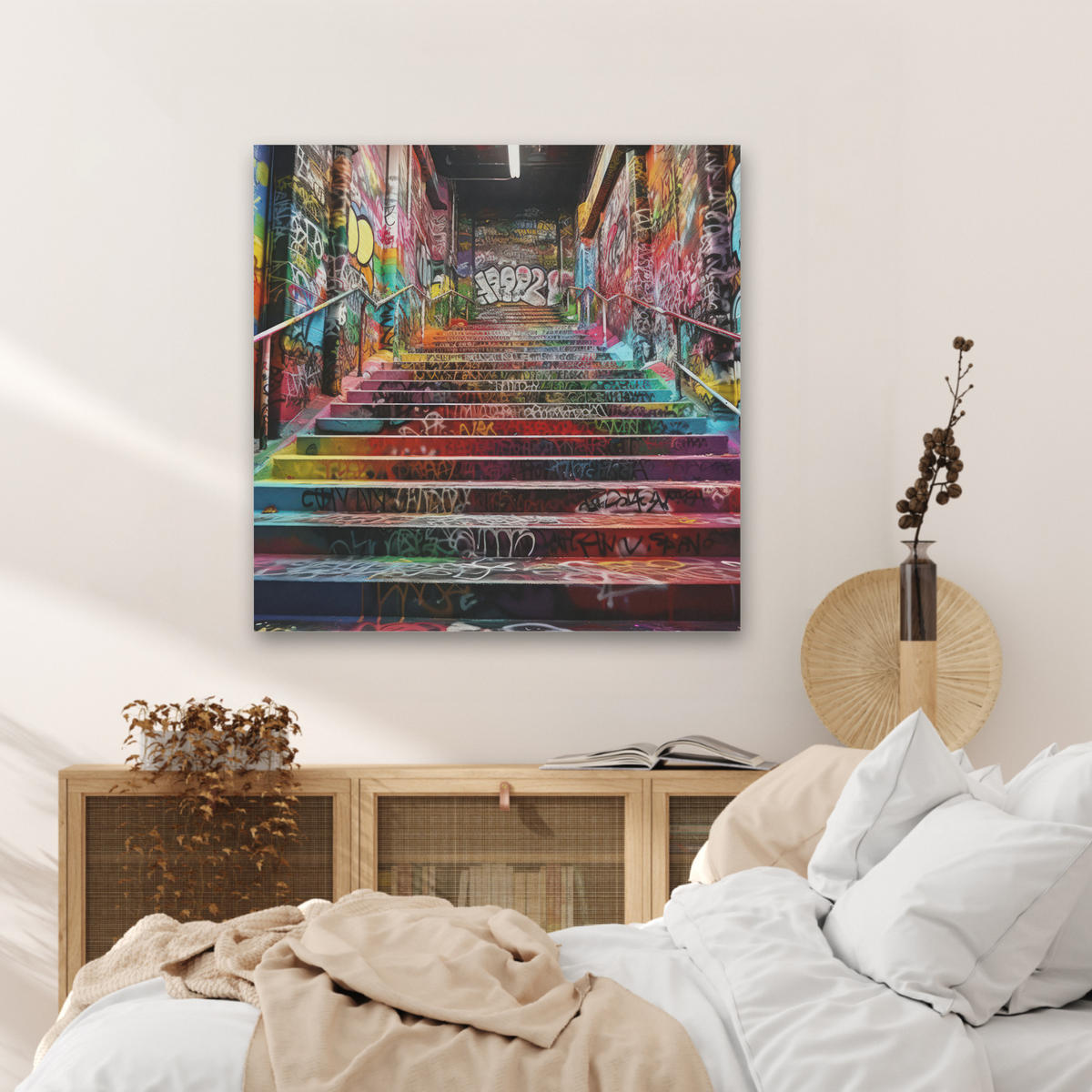 AKUSTIKBILD Treppe - Graffiti - Farben - Kunst Akustikpaneele 80x80 cm - Multicolor, Kunststoff (80/80/0.9cm) - MuchoWow