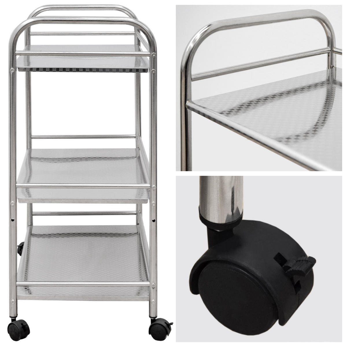 SERVIERWAGEN 60/35/77 cm mit 3 Etagen - Silberfarben, Metall (35/77/60cm) - eyepower