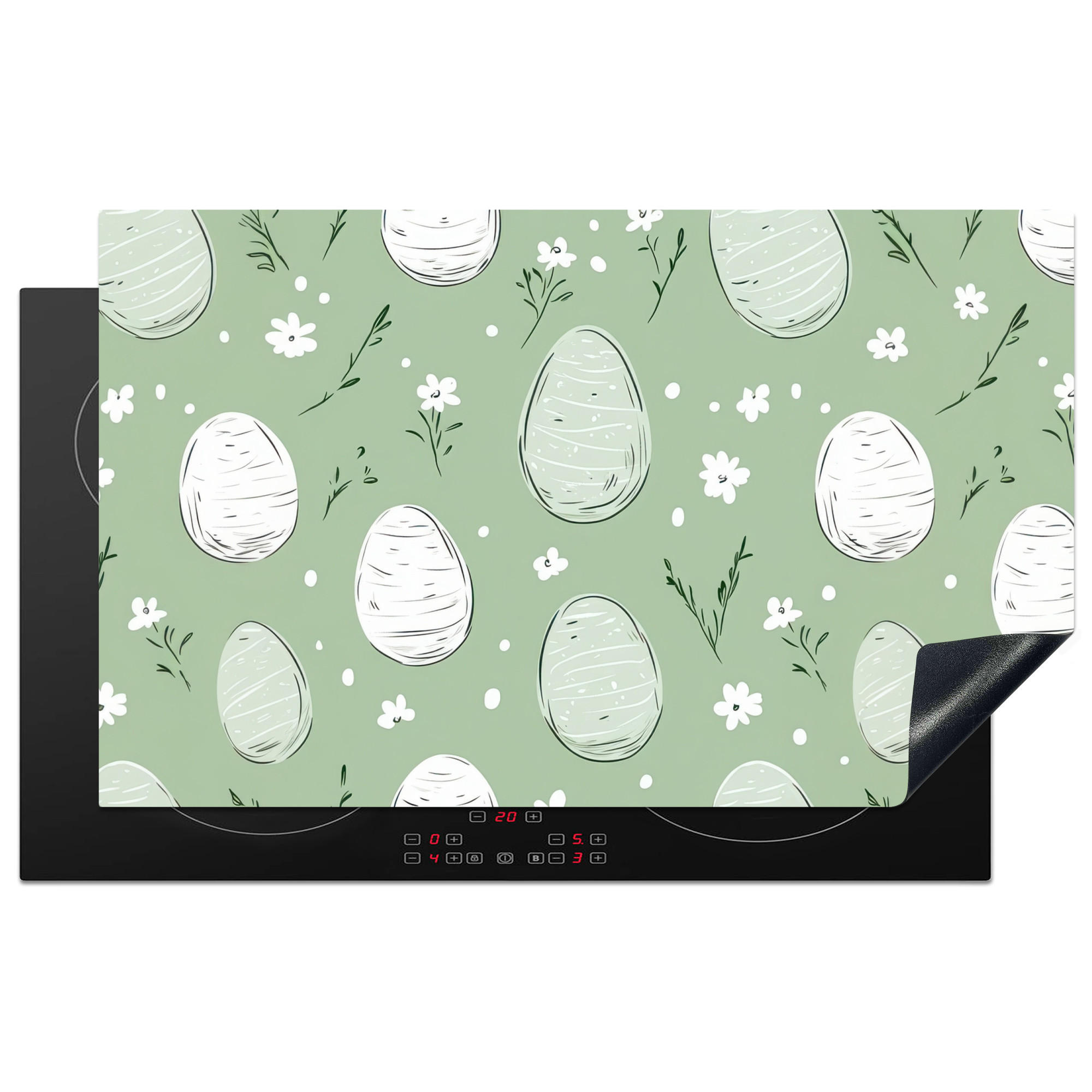 HERDABDECKPLATTE Grün - Eier - Muster Induktionsmatte 83x51 cm - Waldgrün, Kunststoff (83/51.5/0.2cm) - MuchoWow