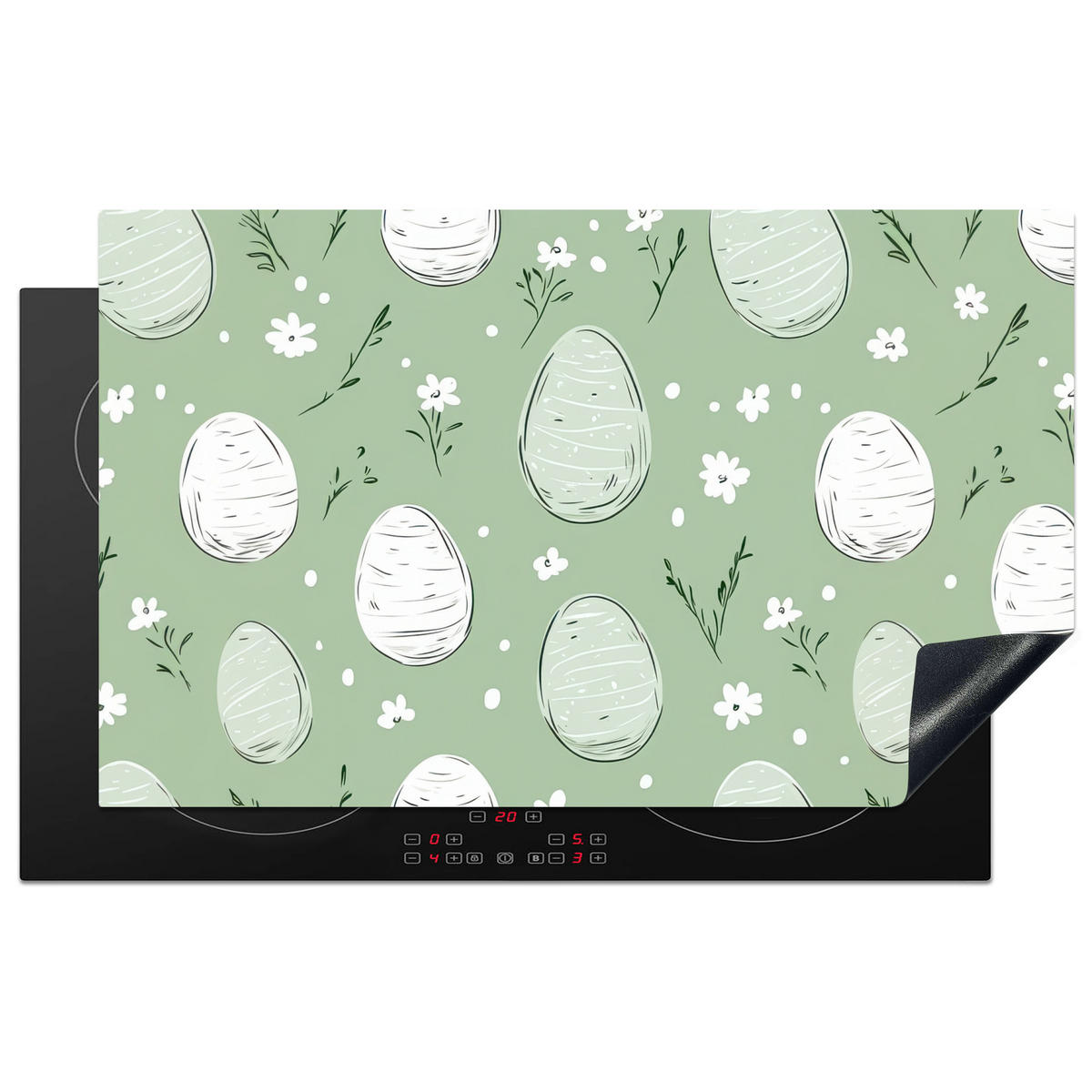 HERDABDECKPLATTE Grün - Eier - Muster Ceranfeldabdeckung 85x52 cm - Waldgrün, Kunststoff (85/52/0.2cm) - MuchoWow