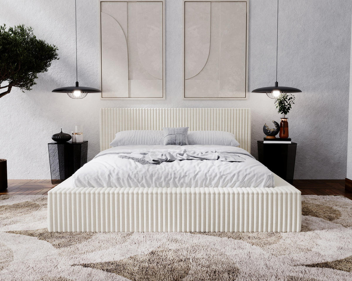 POLSTERBETT mit Bettkasten 160x200 Buffy, Cordstoff, Beige - Beige, Holz/Textil (160/200cm) - Emporius